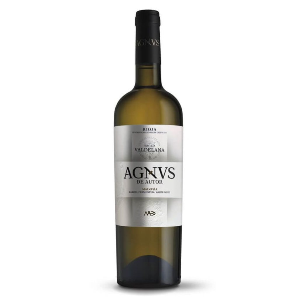 Botella de AGNVS de autor malvasía, vino blanco de Rioja